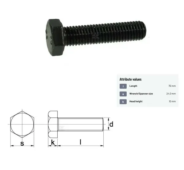 Болт M16x70 10.9 Чёрный